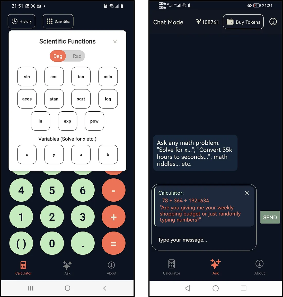 Scientific functions overlay and chat mode